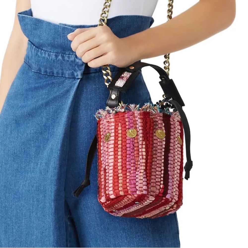 Kooreloo cupcake leather bucket bag woven fabric 1